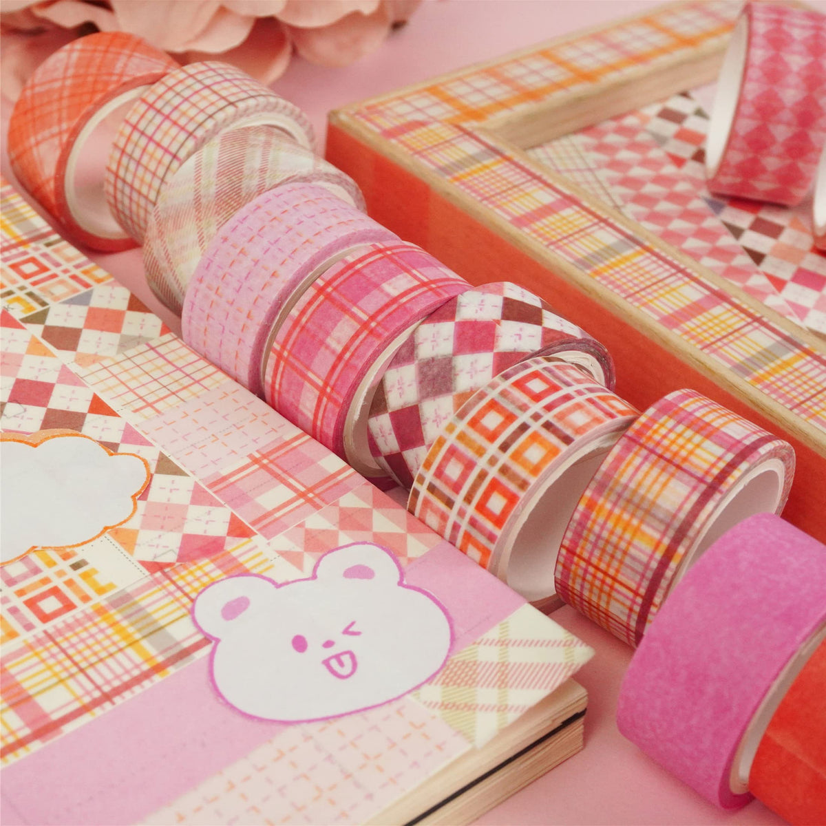 YUBX Basic Grid Washi Tape Set 12 Rolls Plaid Decorative Masking Tapes for Arts, DIY Crafts