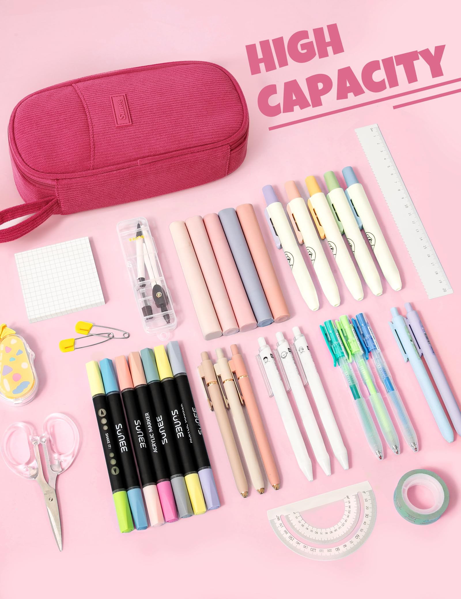 SUNEE Cute Pencil Case, Large Pencil Pouch, Soft Corduroy Fabric Big Pencil Bag with Zipper, Kawaii