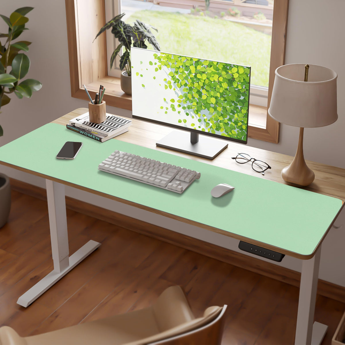 Meetcolor Leather Desk Pad Mat, Green Desk Mat, 47.2" x 16.9"