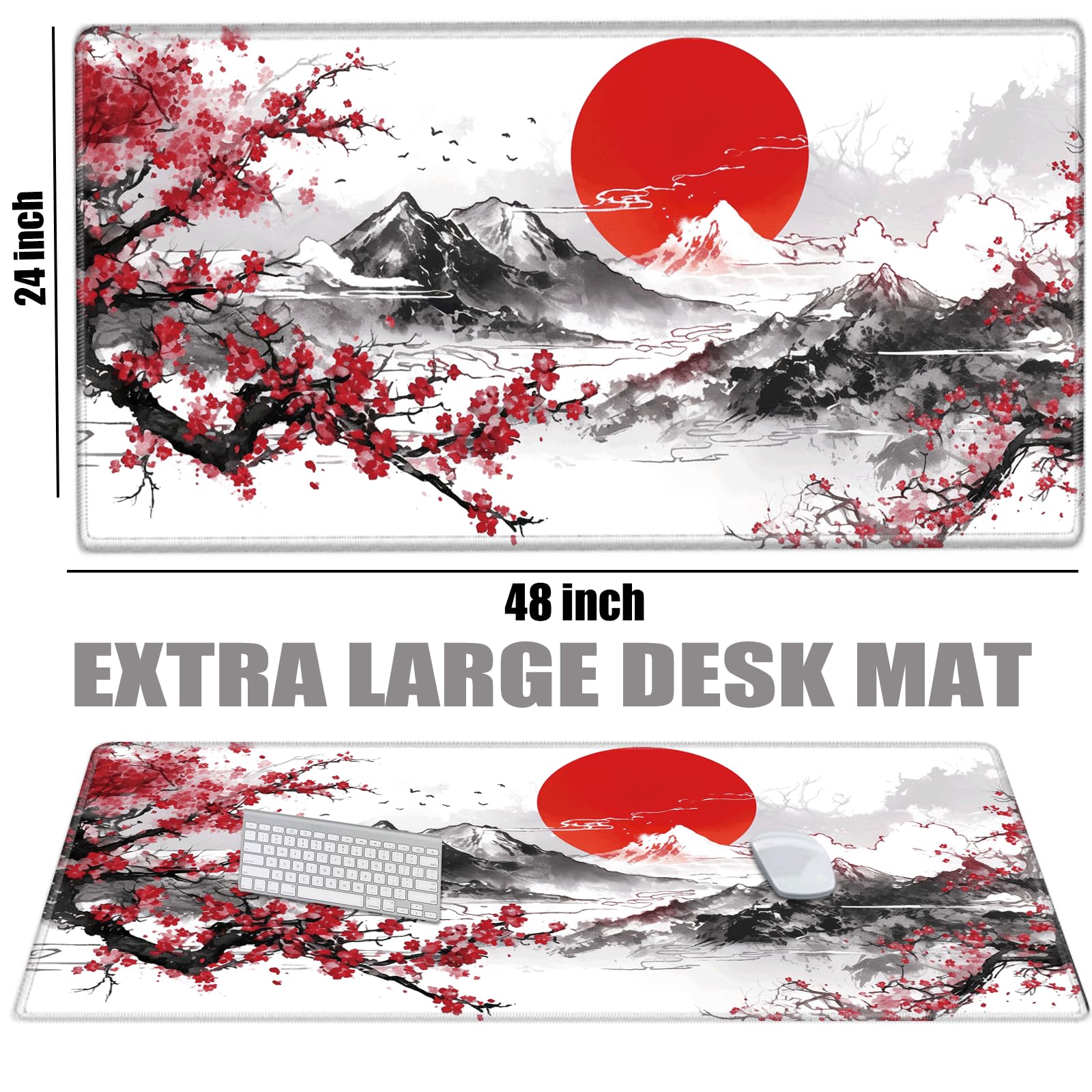 48x24 Mouse Pad Giant Cherry Blossom Desk Mat Large Mousepad Gaming Red Sakura Mouse Mat Huge