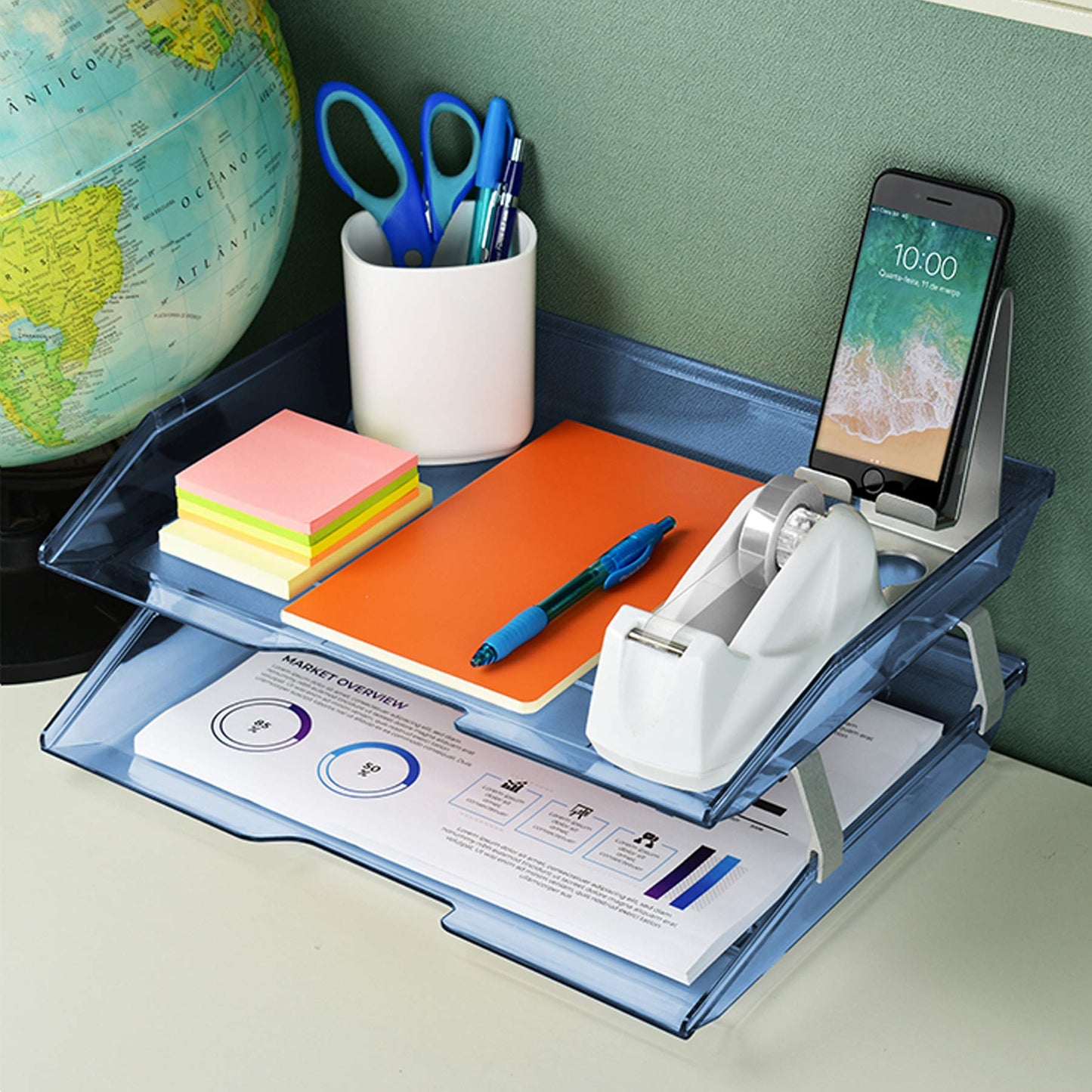 Acrimet Facility 2 Tier Letter Tray, Side Load, Letter Size/A4, Desktop File Organizer, Plastic