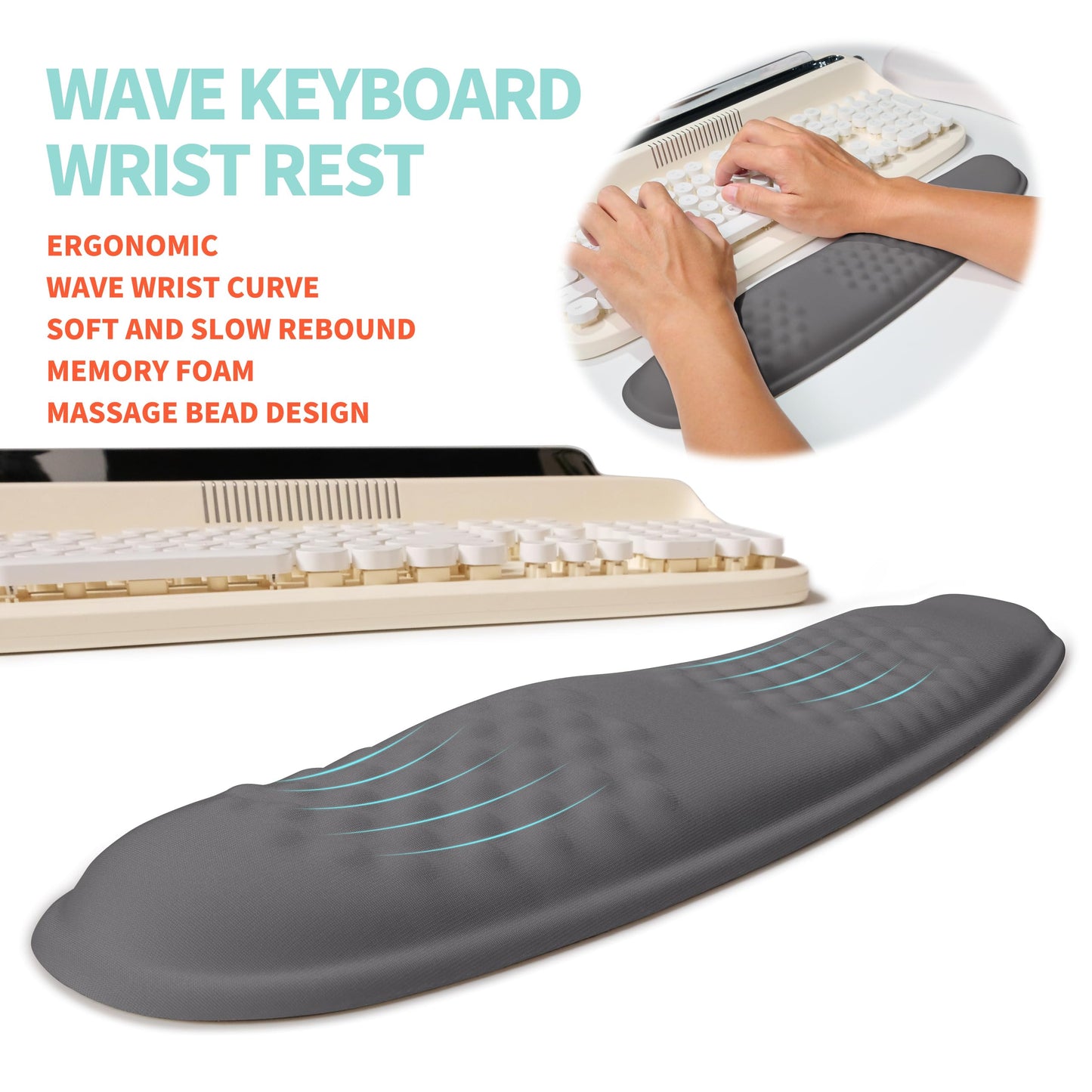 KUOSGM 2-in-1 Ergonomic Set, Wave Rise Keyboard Wrist Rest and Massage Bulge Slope Mouse Pad Wrist