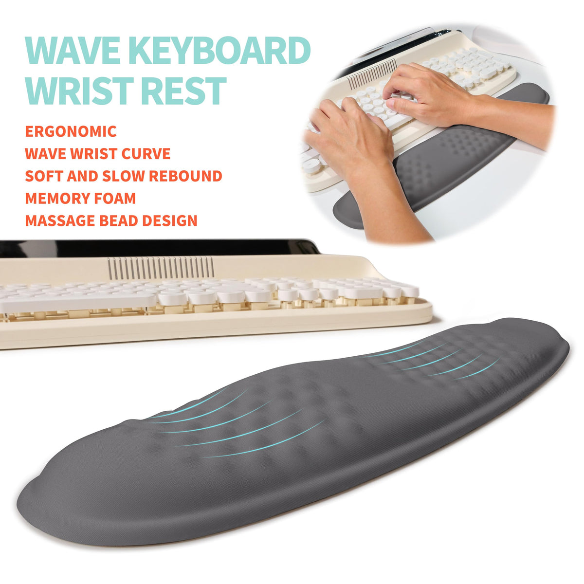 KUOSGM 2-in-1 Ergonomic Set, Wave Rise Keyboard Wrist Rest and Massage Bulge Slope Mouse Pad Wrist