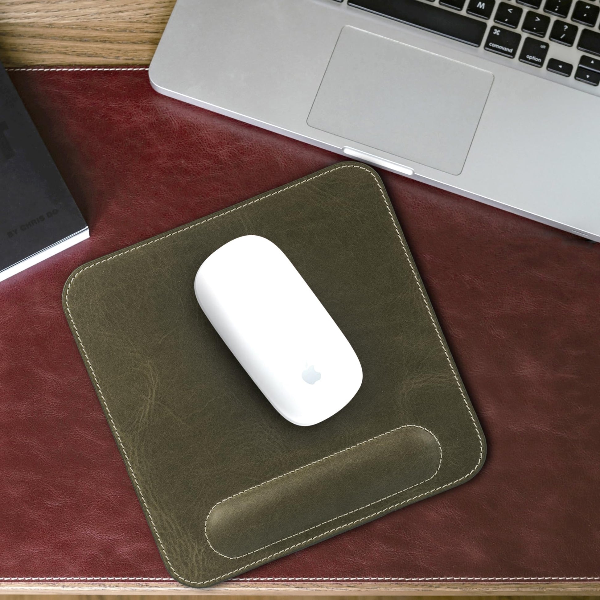 Londo Top Grain Leather Mouse Pad with Wrist Rest – Ergonomic Support, Non-Slip Base, Smooth Surface