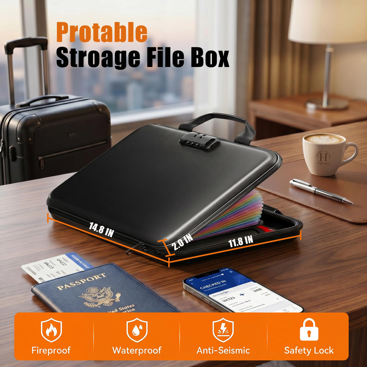 IPYIPY Fireproof Document Organizer with Lock, Semi-Rigid EVA Shell File Box with 13-Pocket