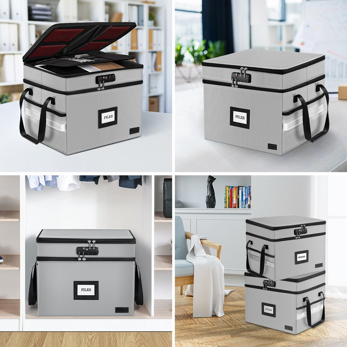 Fireproof File Oganizer with Lock, 2 Layer Fireproof Document Box Storage