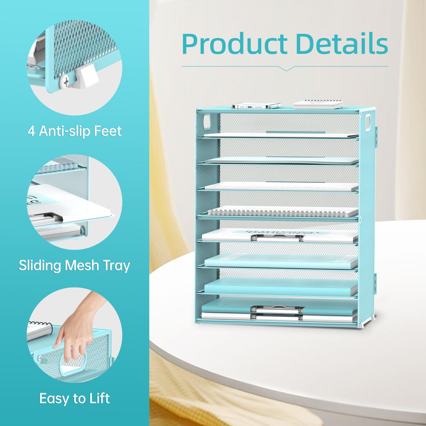 9-Tier Paper Organizer for Desk, Letter Tray with Handles, Blue, 2 Pack