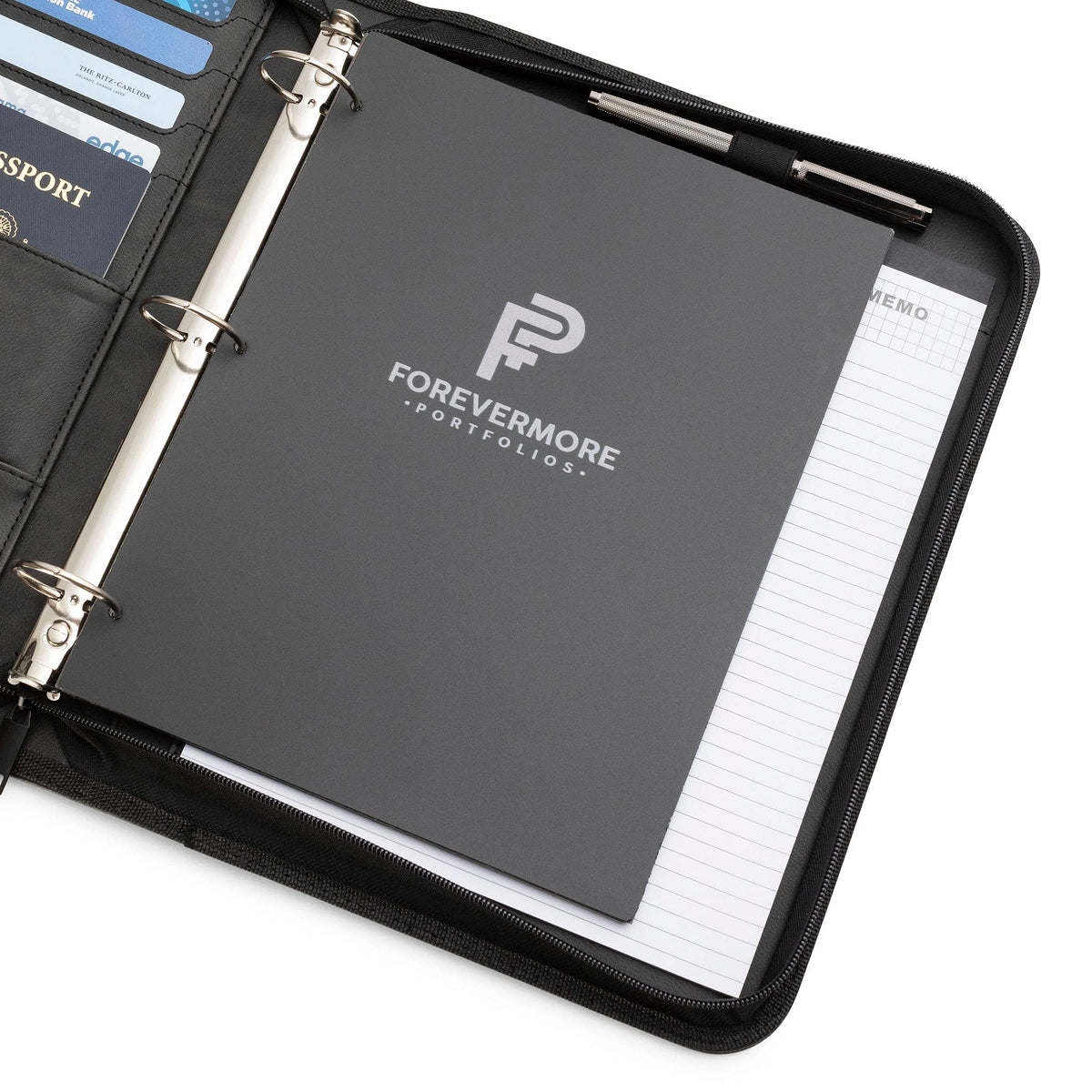 Forevermore Portfolio Binder, 1.5" Permanent 3-Ring, Vegan Leather, Black