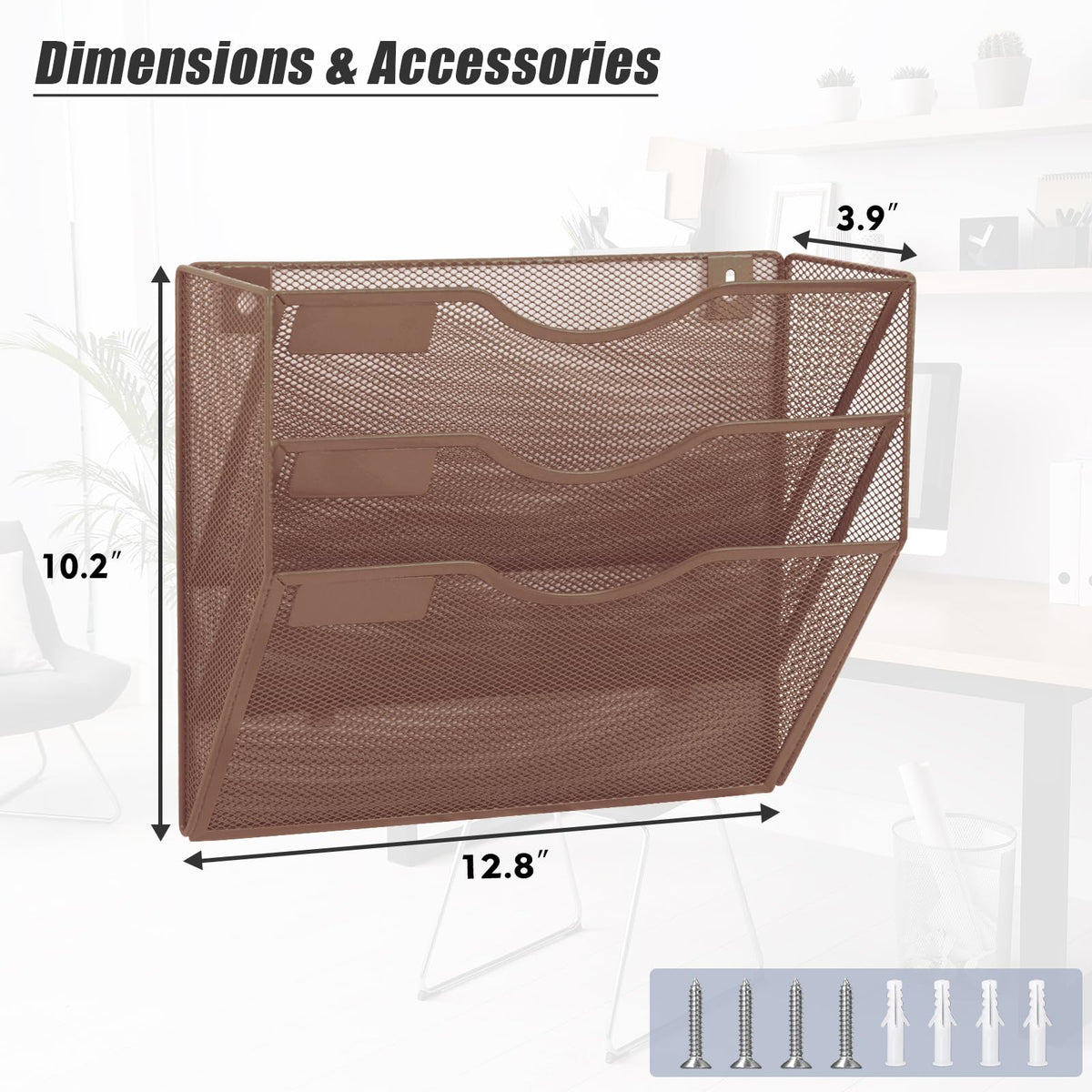 EASEPRES 3 Pocket Mesh Hanging Wall File Organizer, Wall Mounted Mail Paper Document Folder Holder