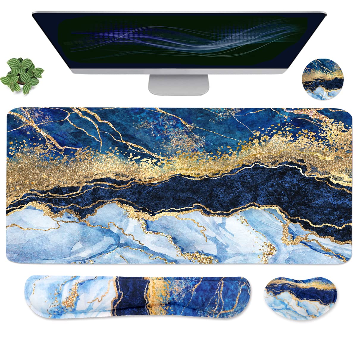 Ergonomic Large Mouse Pad and Keyboard Wrist Rest, Desk Pad for Keyboard and Mouse, 4-in-1 Large