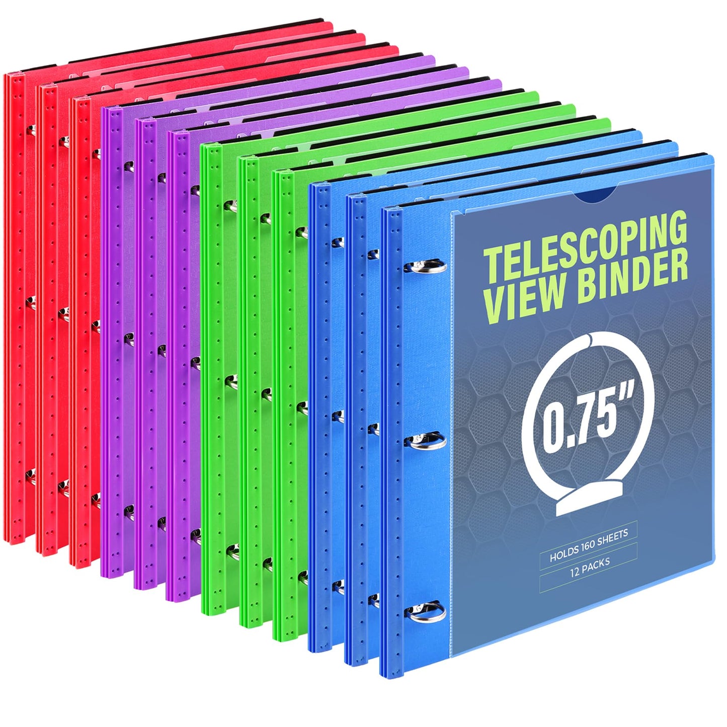 WOT I 12-Pack Telescoping 3 Ring Binder(0.75"), Expandable Flexible Binder - Patented Design for
