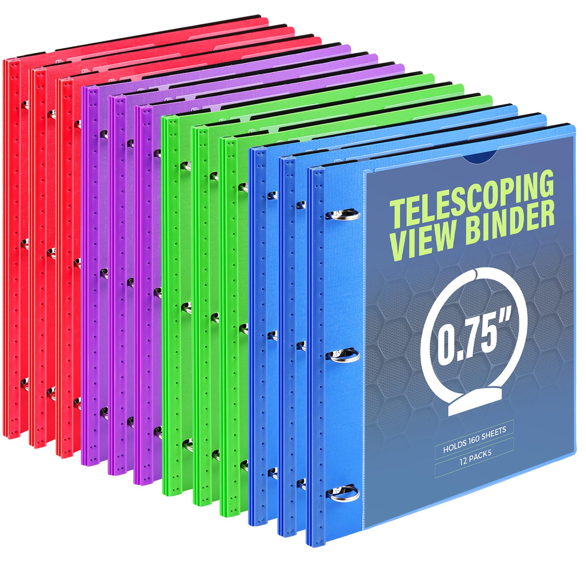 WOT I 12-Pack Telescoping 3 Ring Binder(0.75"), Expandable Flexible Binder - Patented Design for