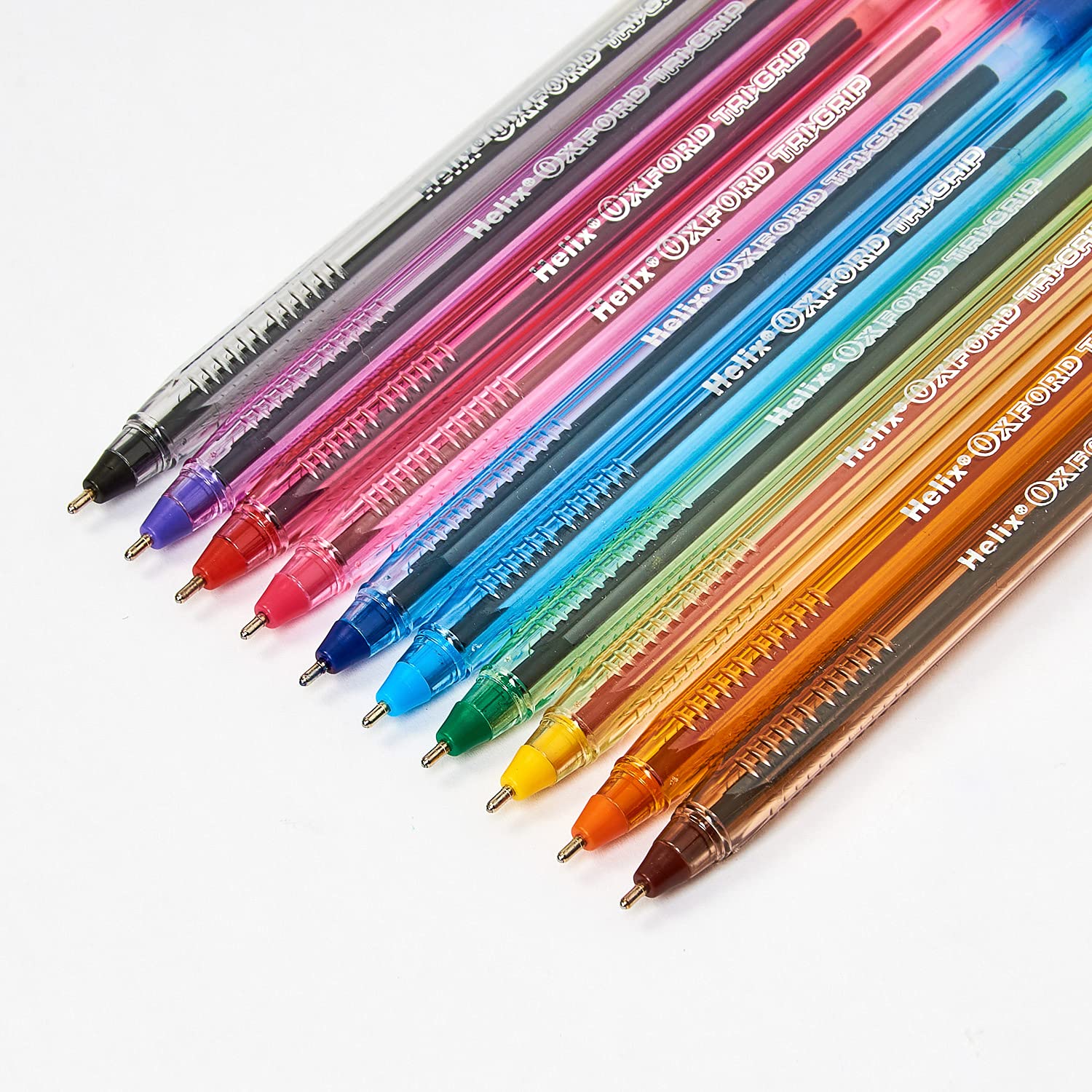 Helix Oxford Tri-Grip Ballpoint Pens (x10 Pack Assorted Colours) with Plastic Free Packaging
