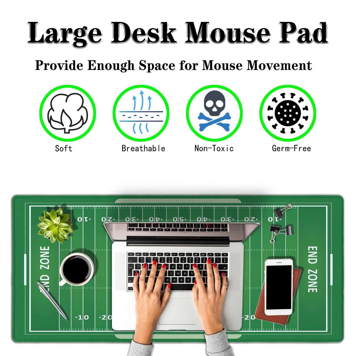 Samgula Green Desk Pads, Large Non-Slip Mousepads, Gaming Desk Pad - 35.4 X 15.7 inch for Work