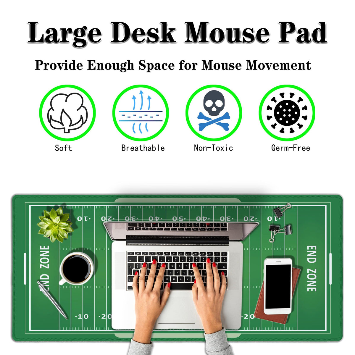 Samgula Green Desk Pads, Large Non-Slip Mousepads, Gaming Desk Pad - 35.4 X 15.7 inch for Work