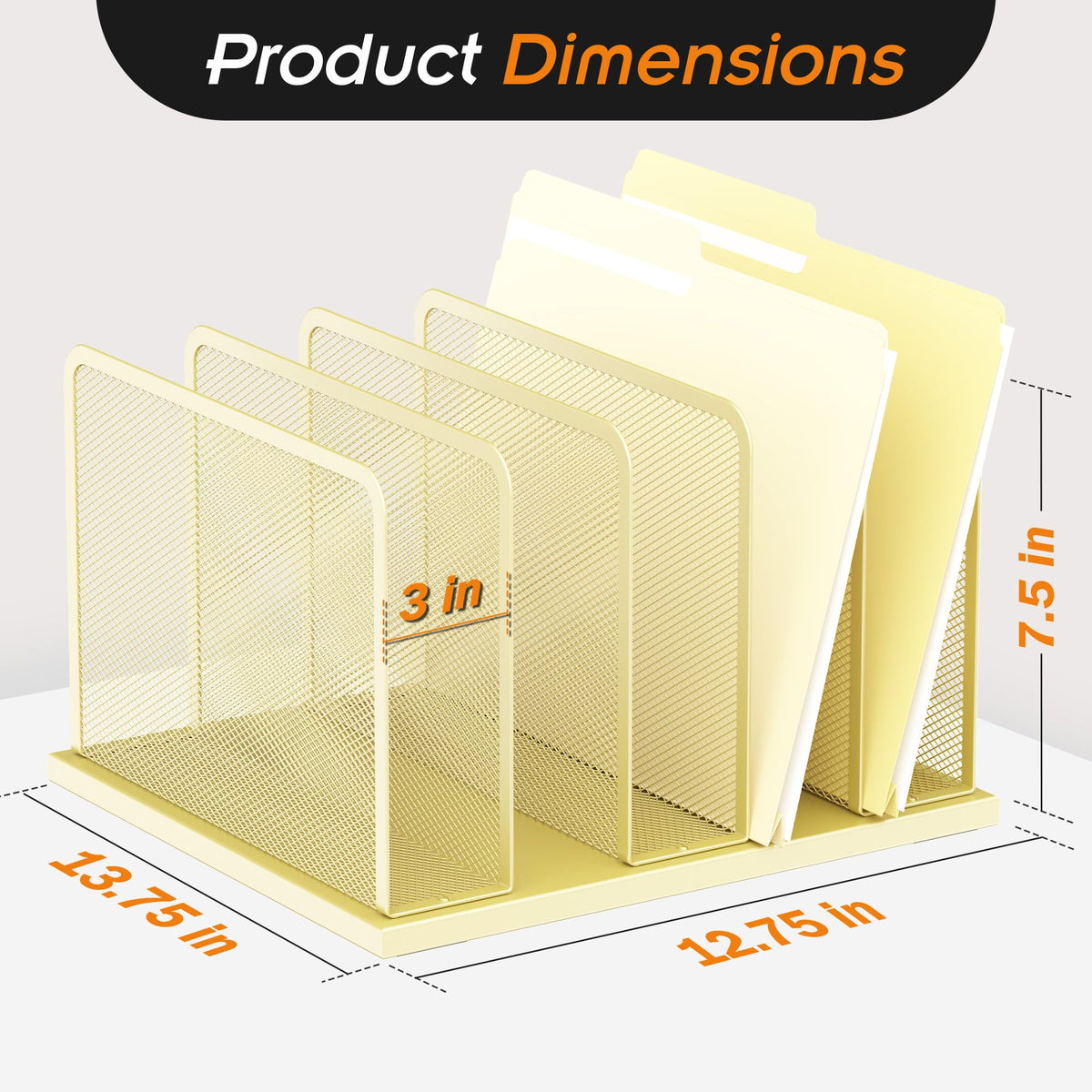Kuntine.B 5-Section Upright Desk File Organizer Gold 1 Pack