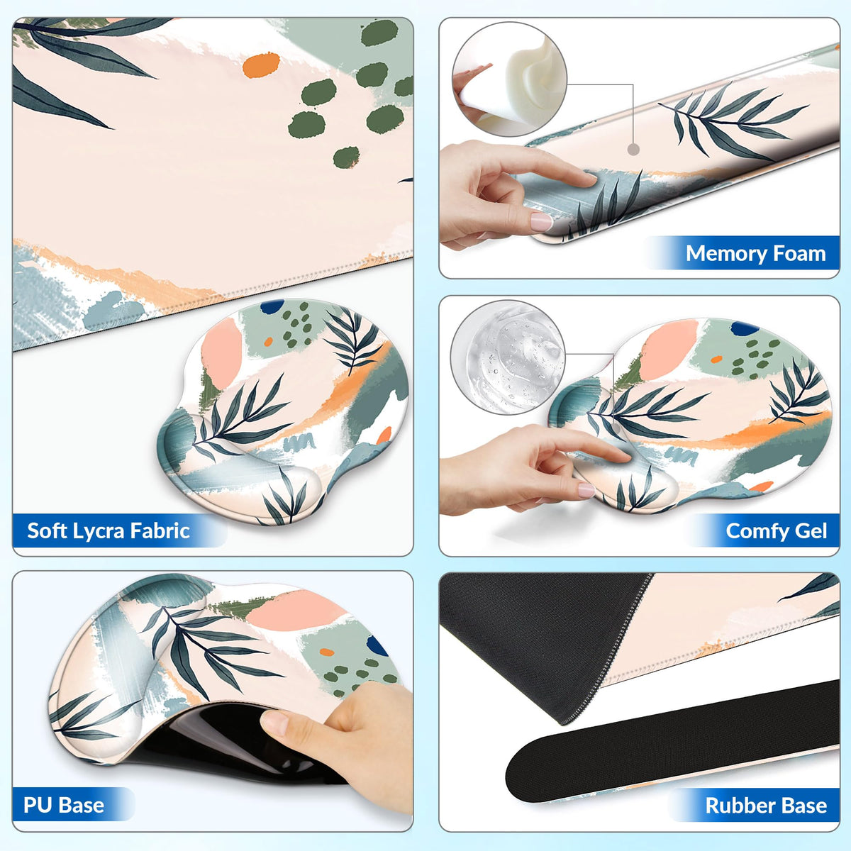 VINEBURY Desk Mat Set Keyboard and Mouse Pad with Wrist Rest Support
