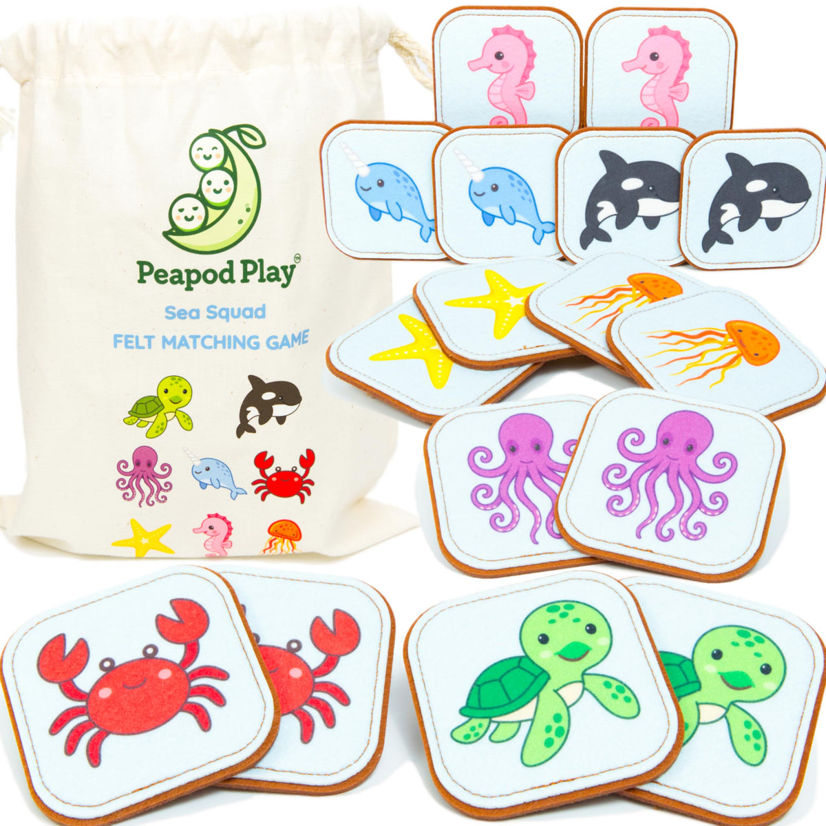 Felt Sea Creature Matching Game for Toddlers – Ocean Memory Game & Flash Cards – Soft and Safe for