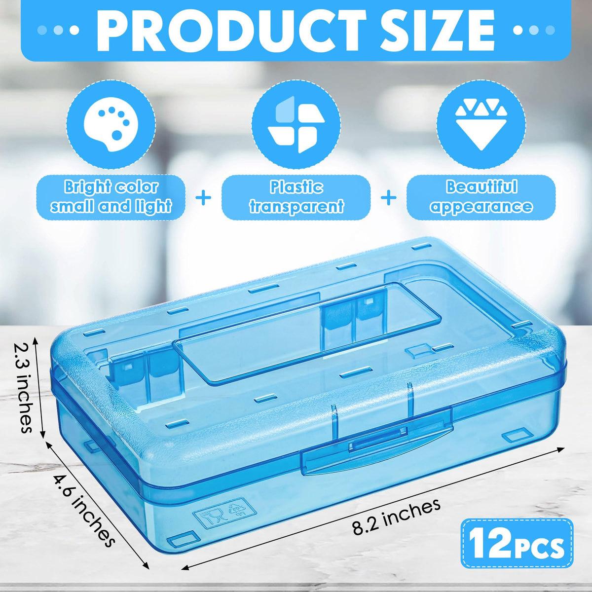 Leelosp 12 Pack Pencil Boxes Bulk, Large Plastic Case,Blue