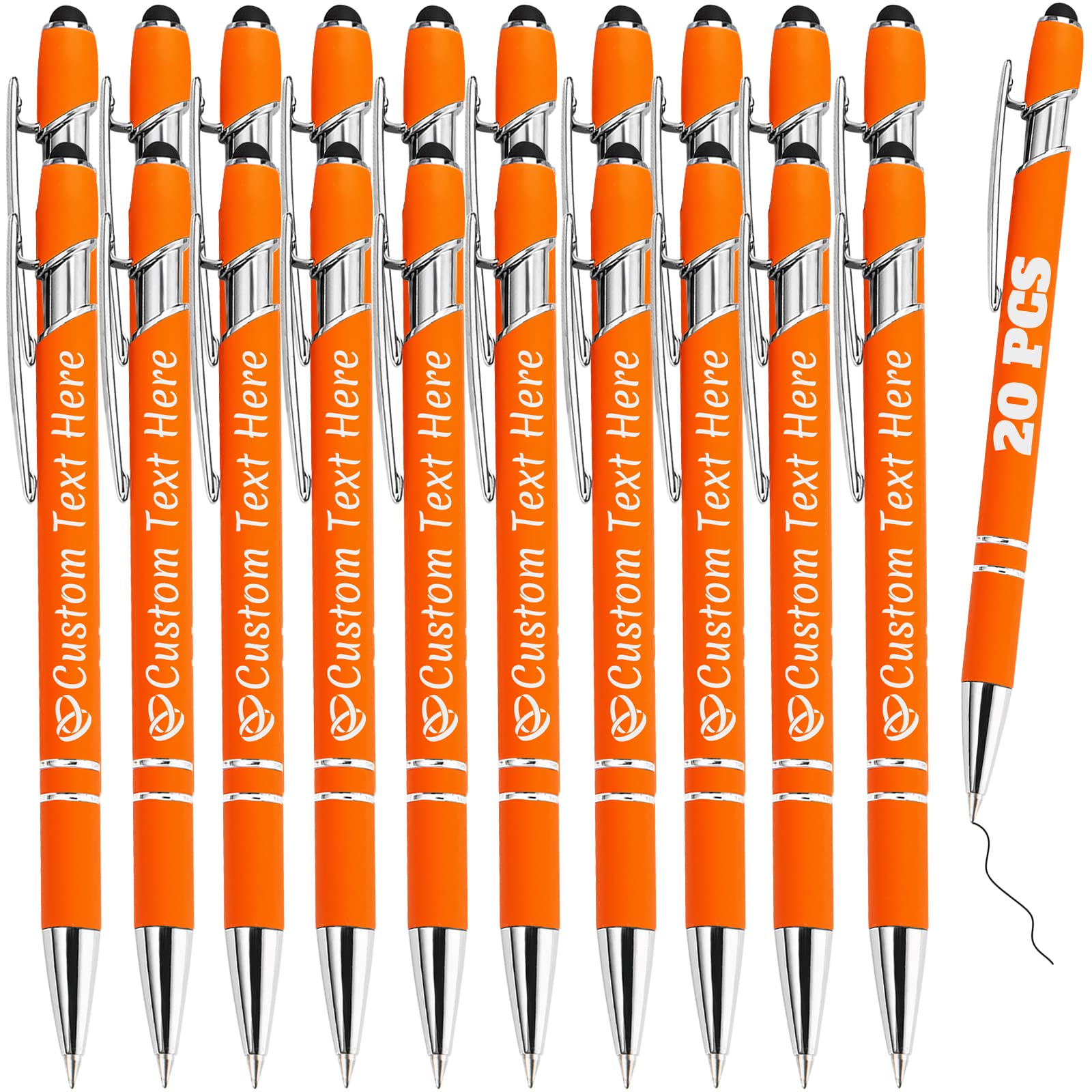 Personalized Pens Bulk 20 with Name Custom Engraving Ballpoint Pens with Stylus Tip Customized