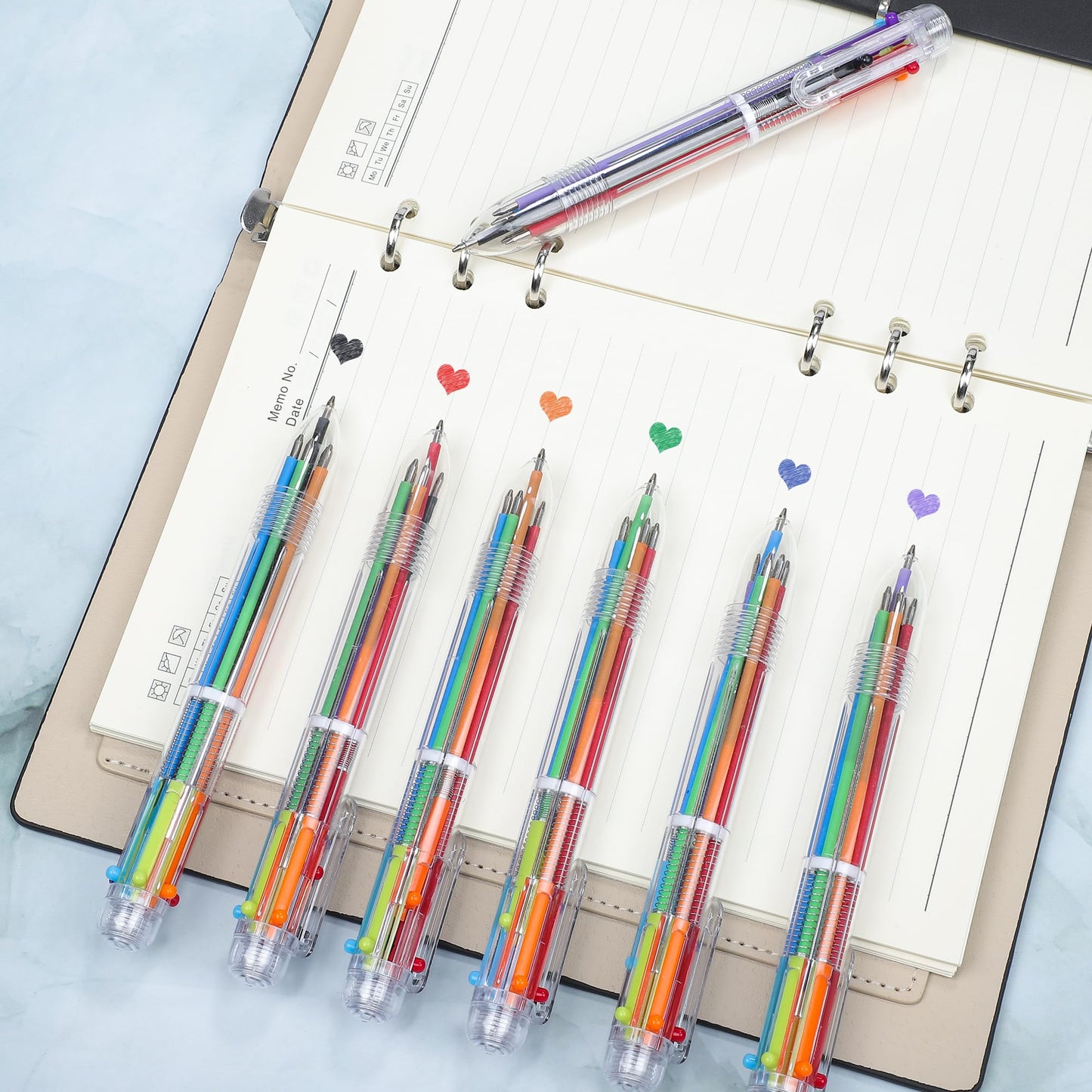 Aodaer 144 Pieces Multicolor Ballpoint Pens 0.5 mm 6 Colors Transparent Barrel Ballpoint Pen 6-in-1