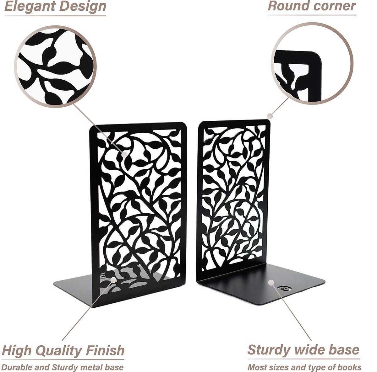 CNK Book Ends for Shelves - Metal Holders for Home Office Heavy Books, Shelf Stoppers, Decorative