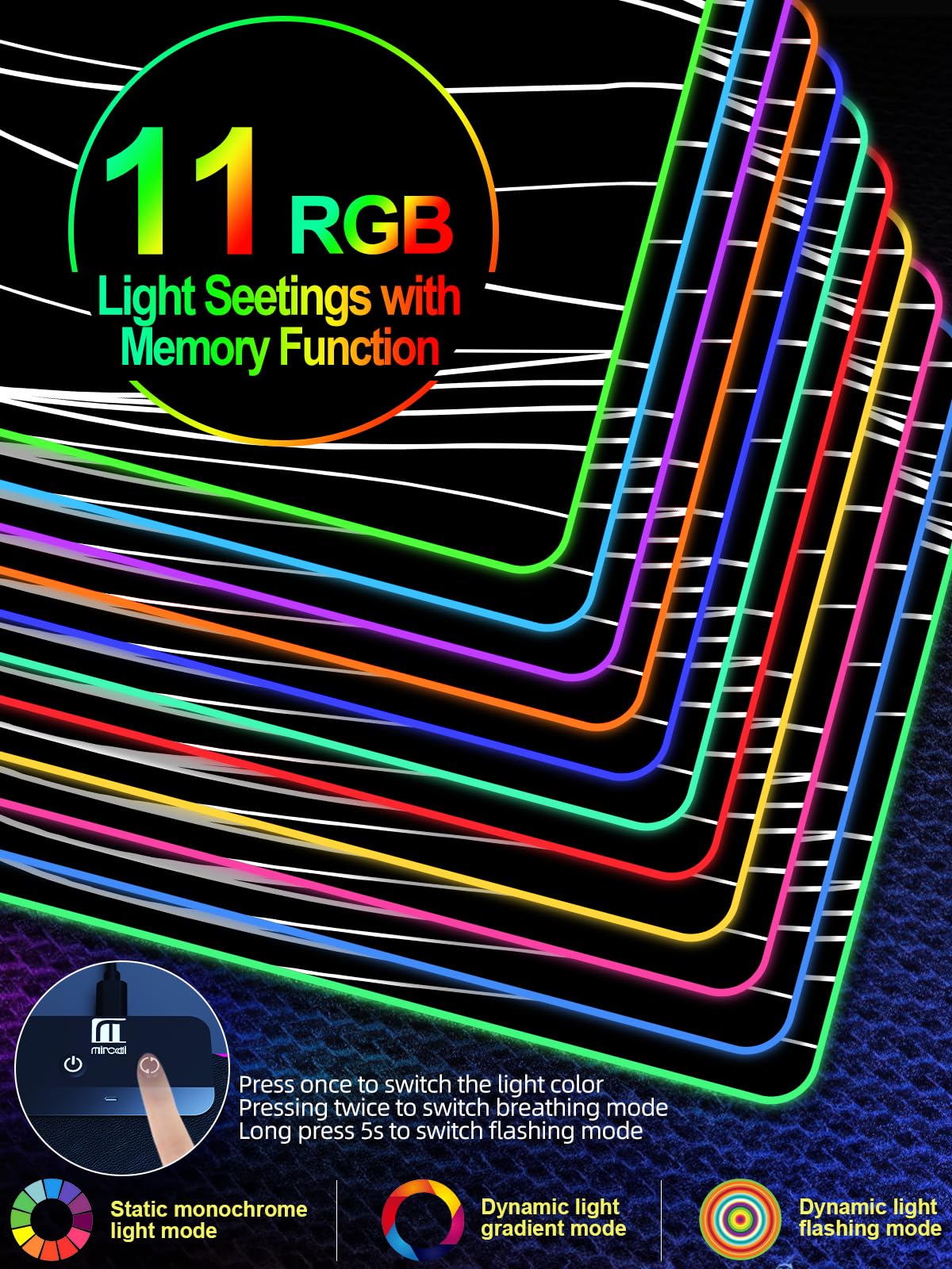 XXL Mouse Pad with Phone Holder - Black, RGB Desk Mat with 15W Fast Charging, LED Gaming Mousepad