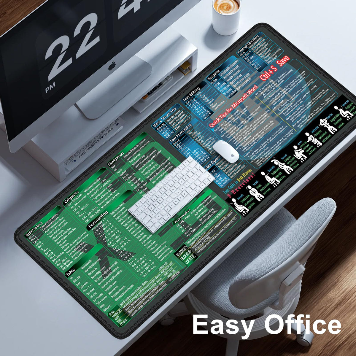 secret corner excel&Word Cheat Sheet Mousepad,XXL 35.4"x15.7" Office Desk Accessories mat, Computer