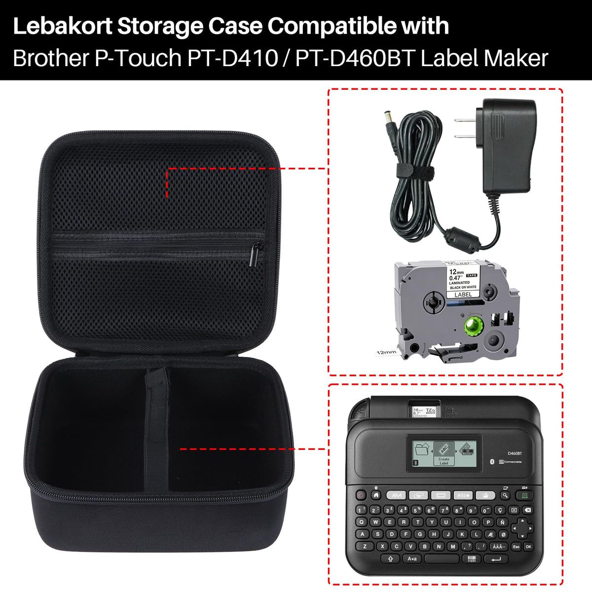 Lebakort Storage Case Compatible with Brother P-Touch PTD410 / PTD460BT Label Maker