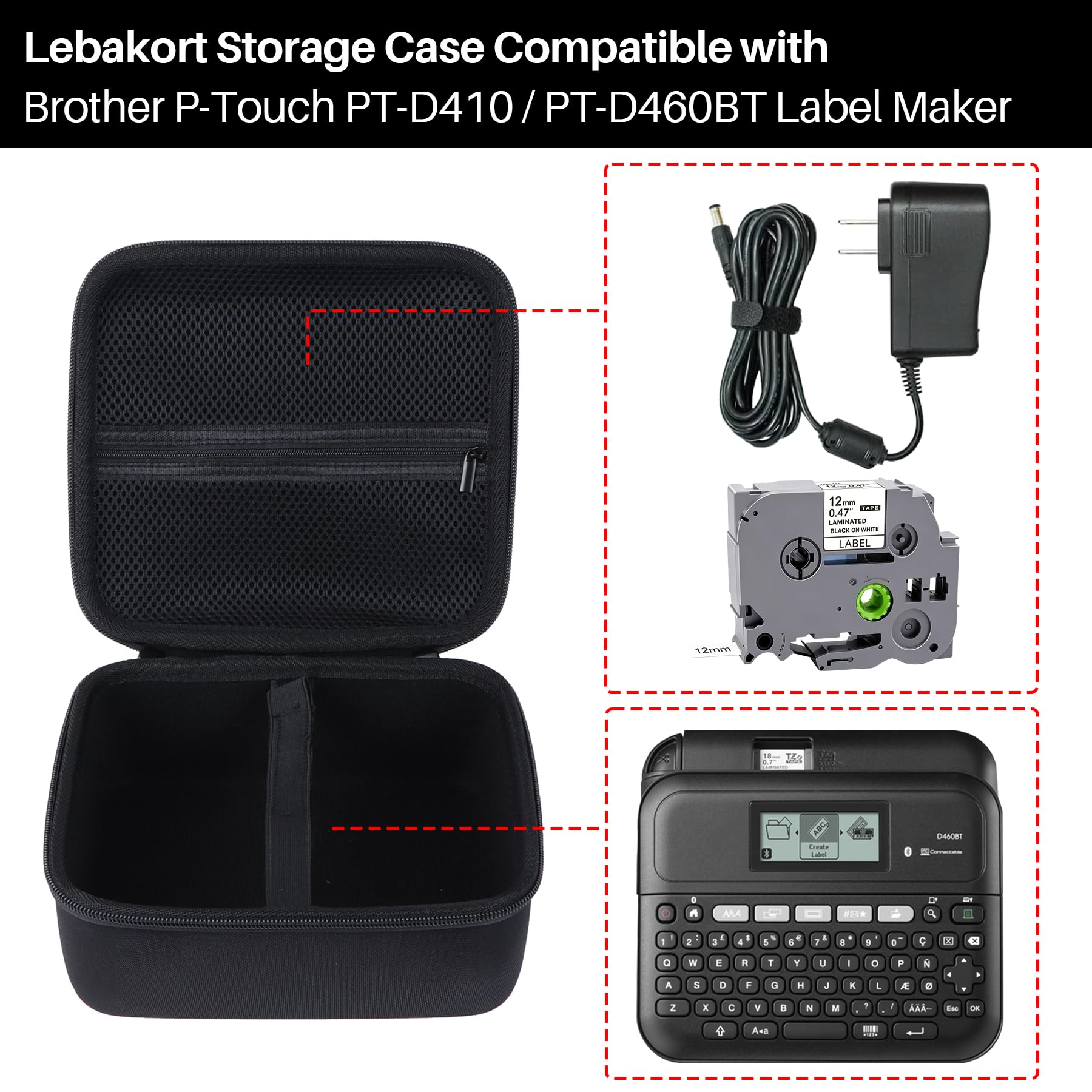Lebakort Storage Case Compatible with Brother P-Touch PTD410 / PTD460BT Label Maker