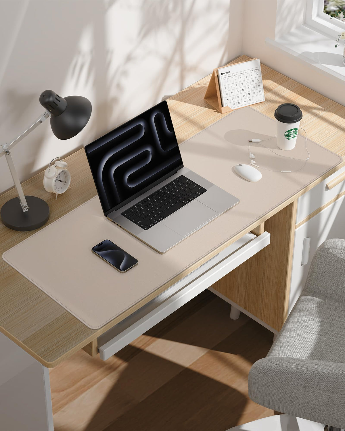 AFIING Leather Desk Pad Protector,48" x 17", Beige