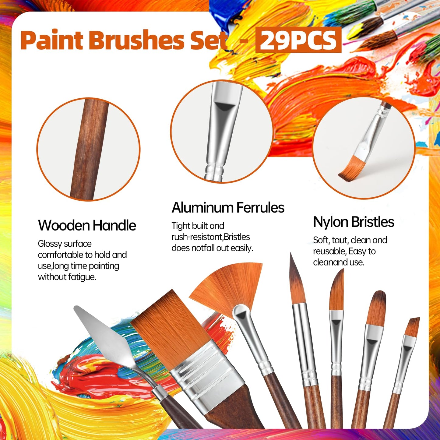 GETHPEN 29pcs Paint Brush Set, Acrylic Paint Brushes, Oil, Watercolor