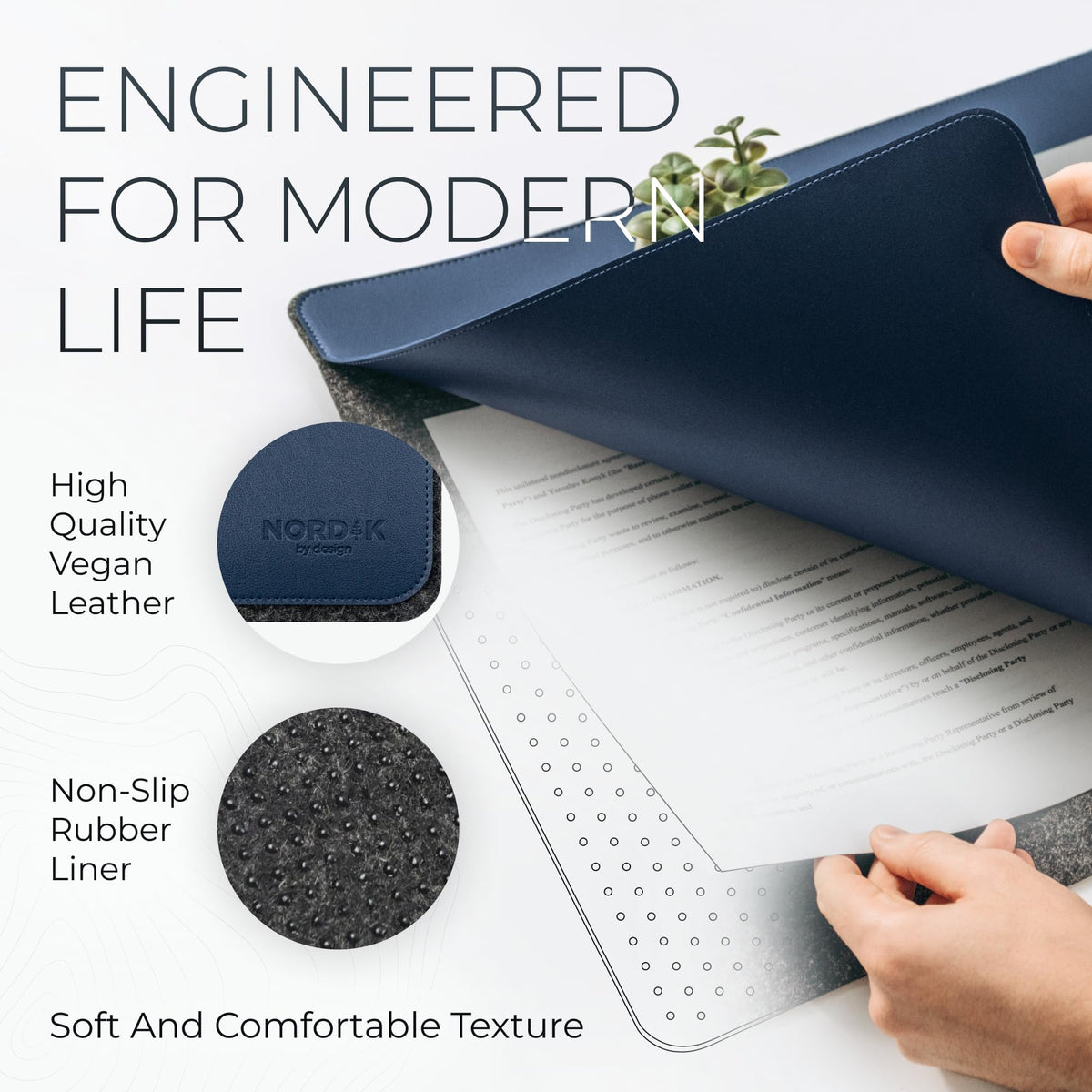 Nordik Felt and Leather Desk Mat - Dual Layer Midnight Blue 35 x 17 in