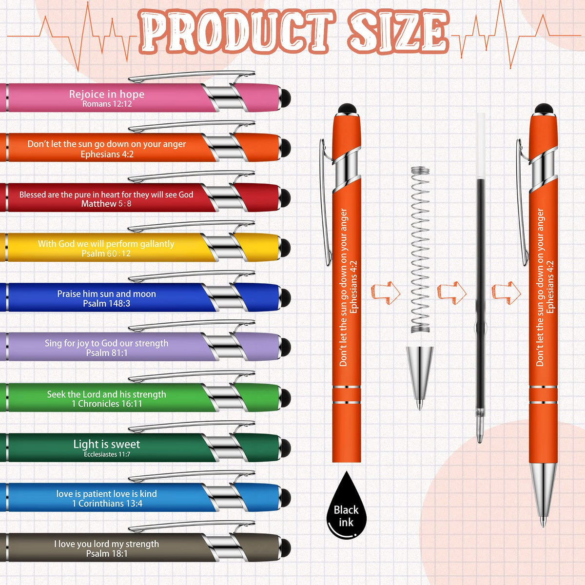 Geosar 90Pcs Christian Bible Verse Ballpoint Pen Gift Scripture, Multicolor