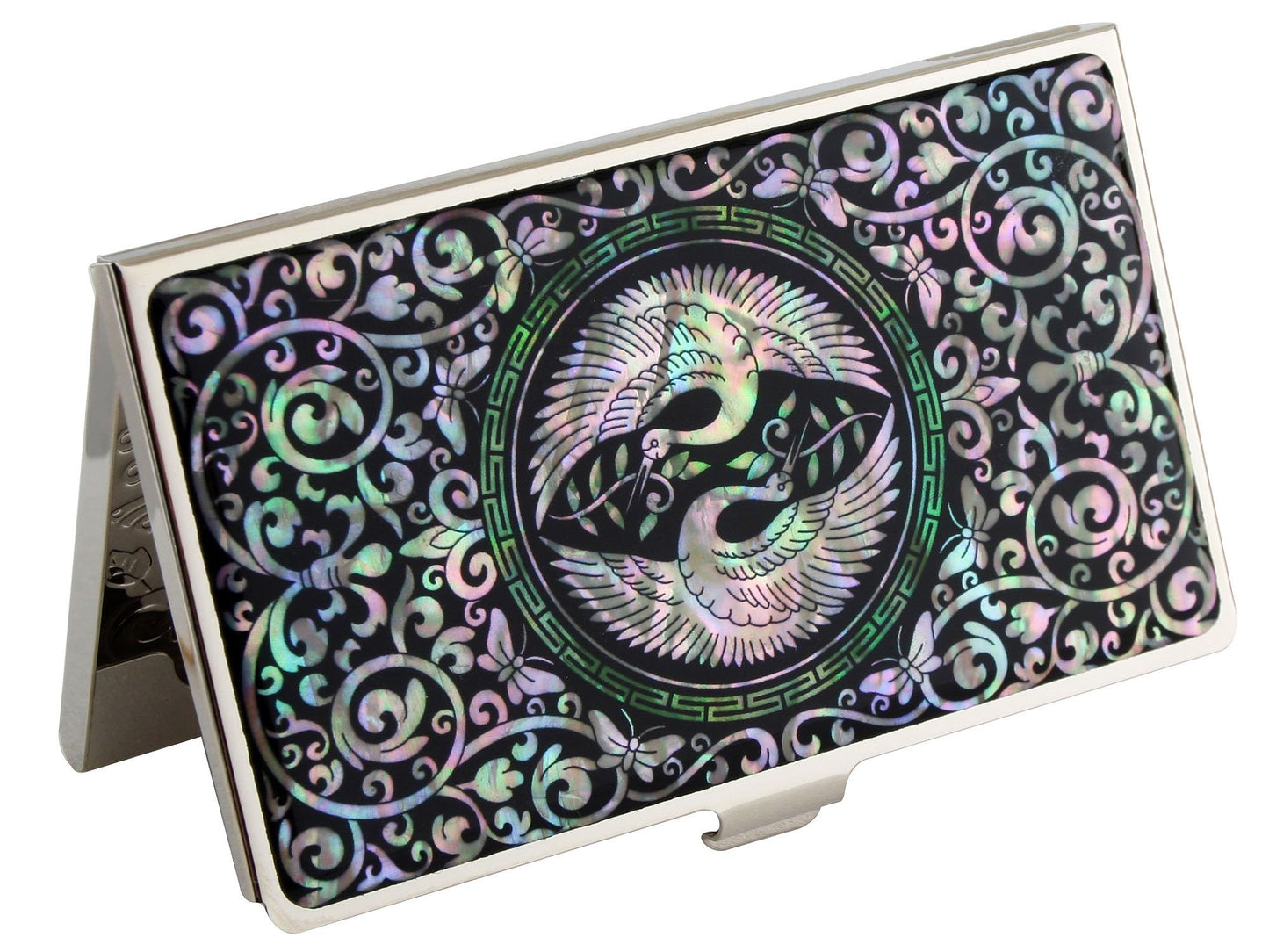 Antique Alive Mother of Pearl Design RFID Blocking Protection Business Card Case, Credit Card