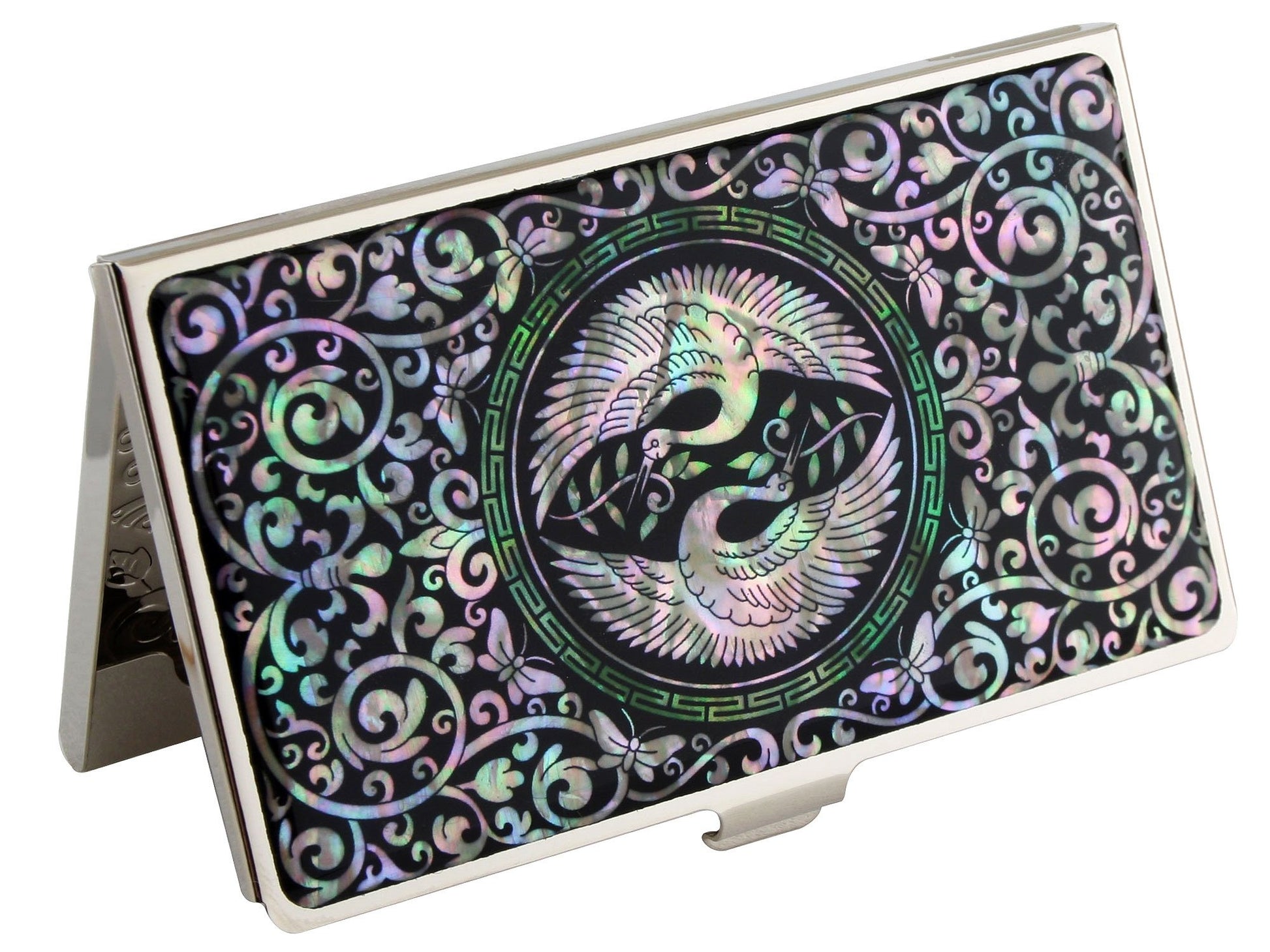 Antique Alive Mother of Pearl Design RFID Blocking Protection Business Card Case, Credit Card