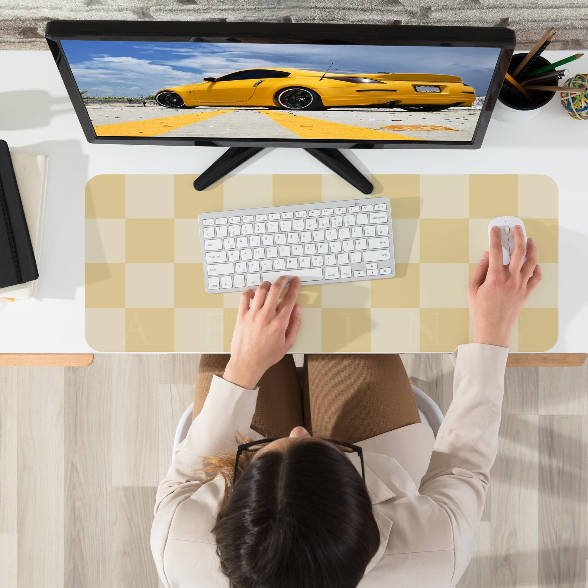 AFIING Leather Desk Mat, 31.5"x12", White Grey