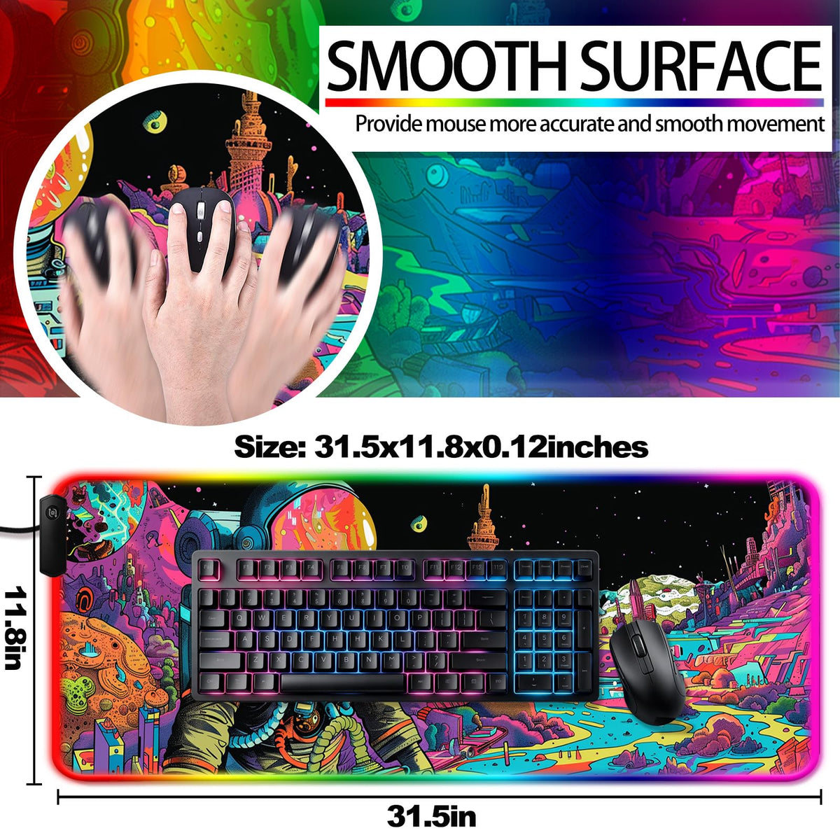 JIANG100 RGB Fantasy Cosmic Astronaut Gaming Desk Mat, XL Mouse Pad