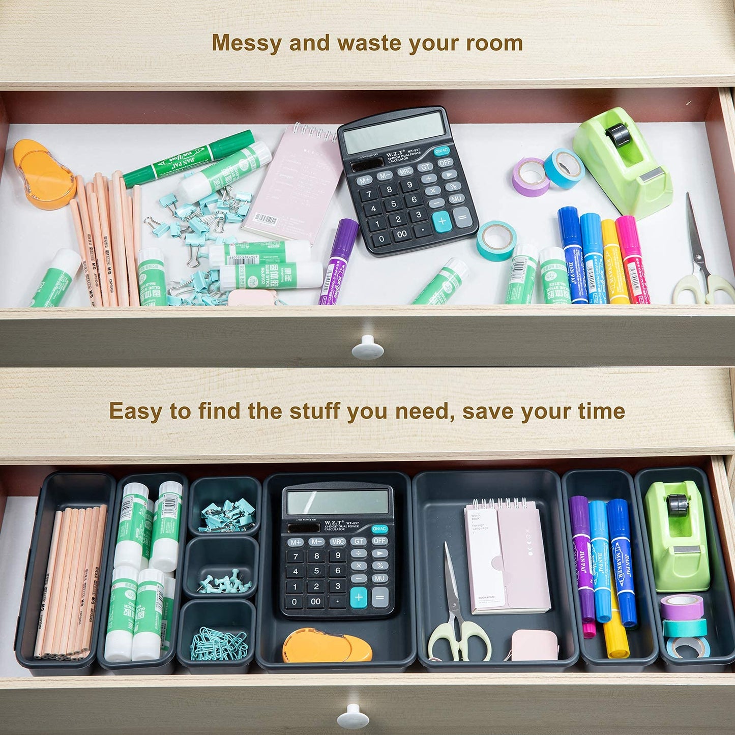 BYCY 32 PCS Desk Drawer Organizers - Interlocking Tool Boxes with 3 Sizes, Office, Bathroom