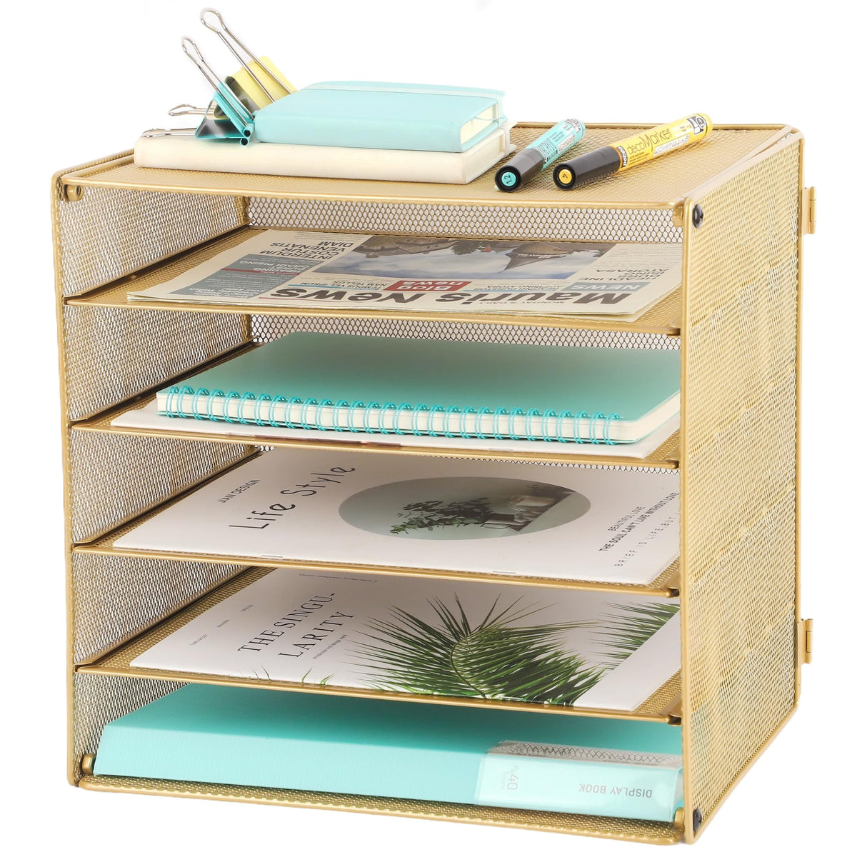 EASEPRES 5 Slot Mesh Desk Organizer Tray, File Paper Letter Folder Holder Desktop Paper Sorter Mail