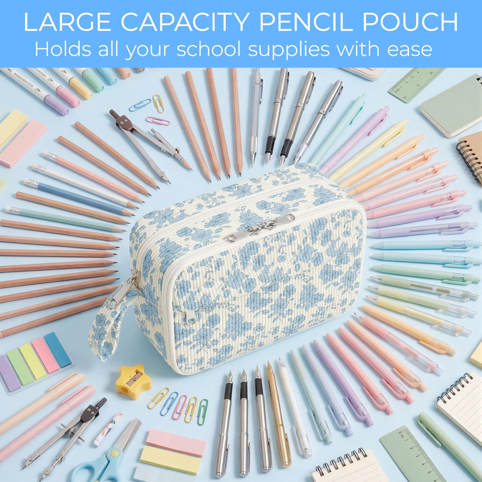 WOBAGMEN Cute Pencil Case,Large Corduroy Zippered Pencil Case Pouch, aesthetic Pencil Bag with