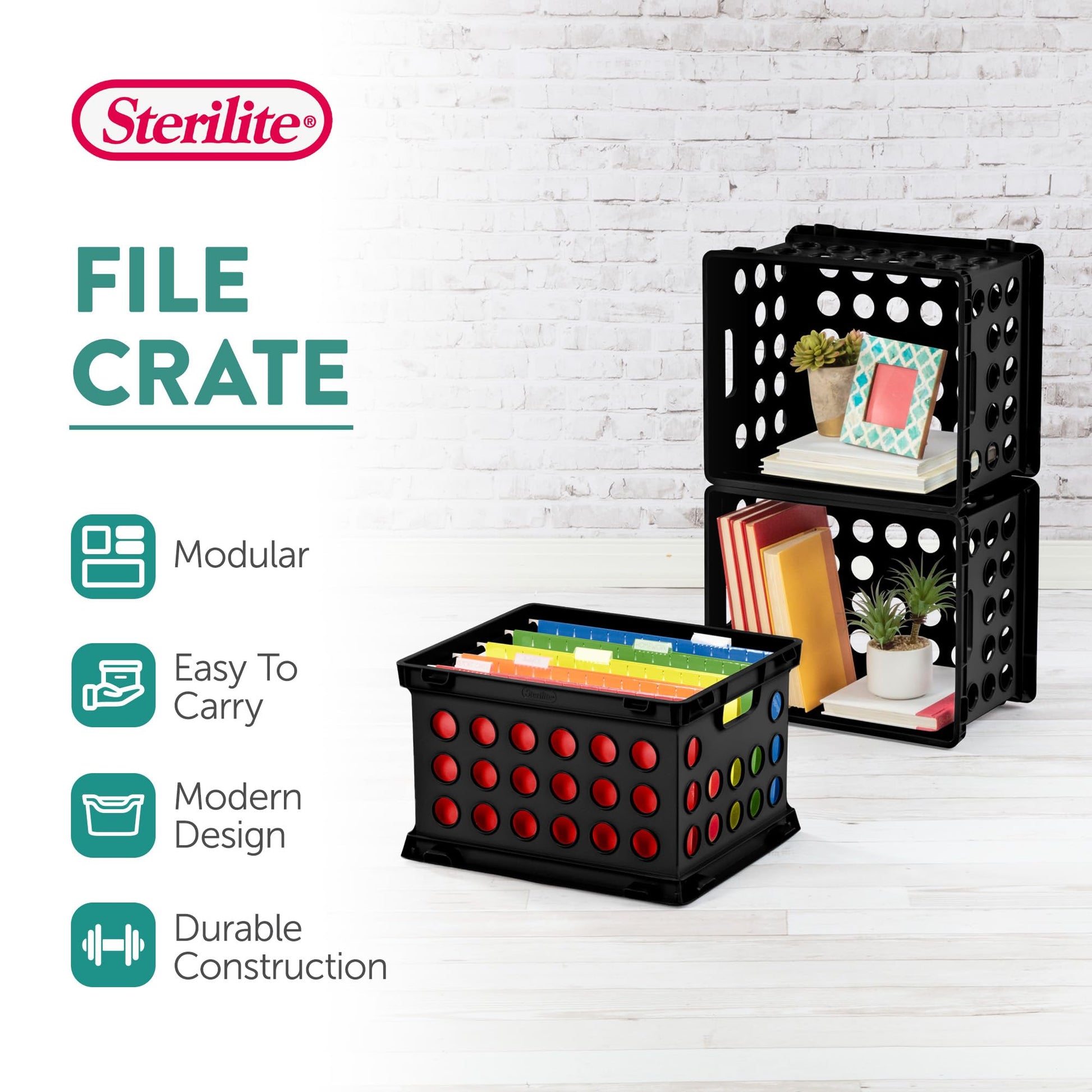 Sterilite File Crate, Stackable Plastic Storage Bin with Handles, Organize Files at Home, Garage