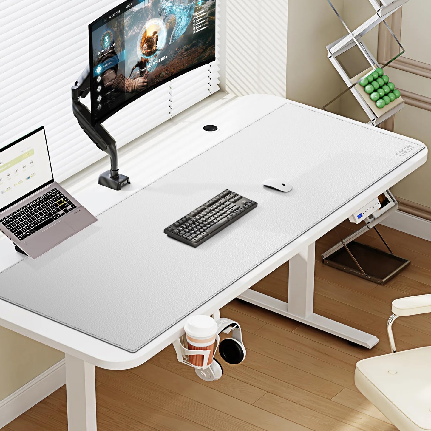Cacoy Leather Desk Blotter Pad, 47.2" x 15.7" Oversized Mouse Pad XXL, Extended Computer Mouse Mat