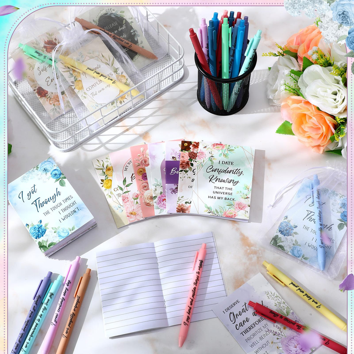 Mooliwe 48 Pcs Affirmation Notebooks Pens Bulk Gifts, Gratitude,Watercolor