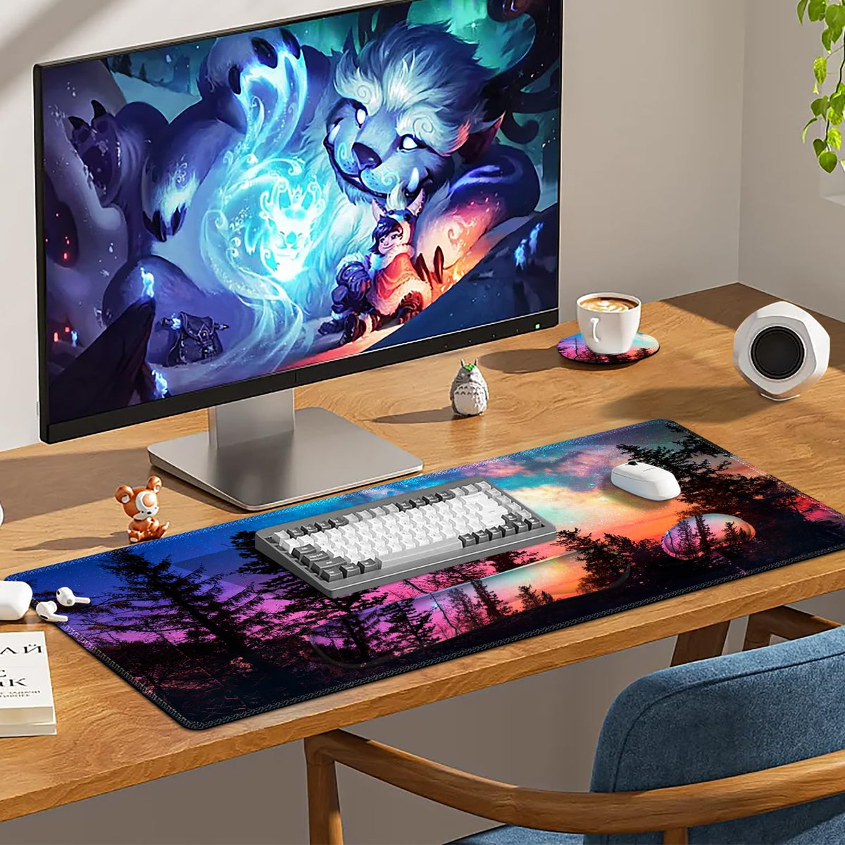 Lauspuck Keyboard Mouse Pad Set, Extended Gaming Mouse Pad +Keyboard Wrist Support +Mouse Wrist