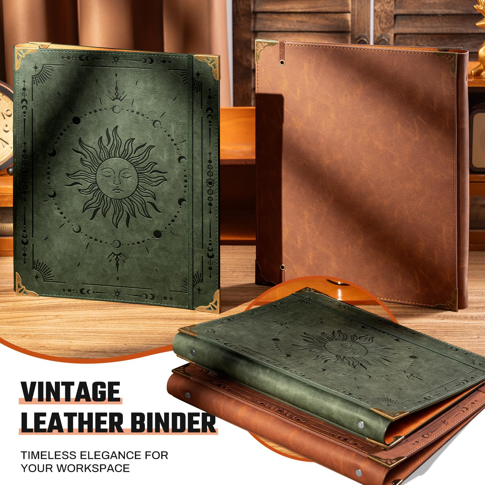 Ovesmusl PU Leather 3 Ring Binder 1 Inch Round Ring Binder Holds 200 Sheets