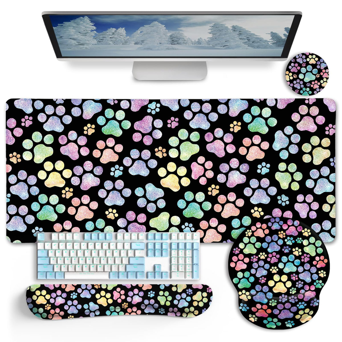 LIMKRIAN Dog Paw Mouse Pad Set XXL Large Desk Mat Pad, Cute Office Decor