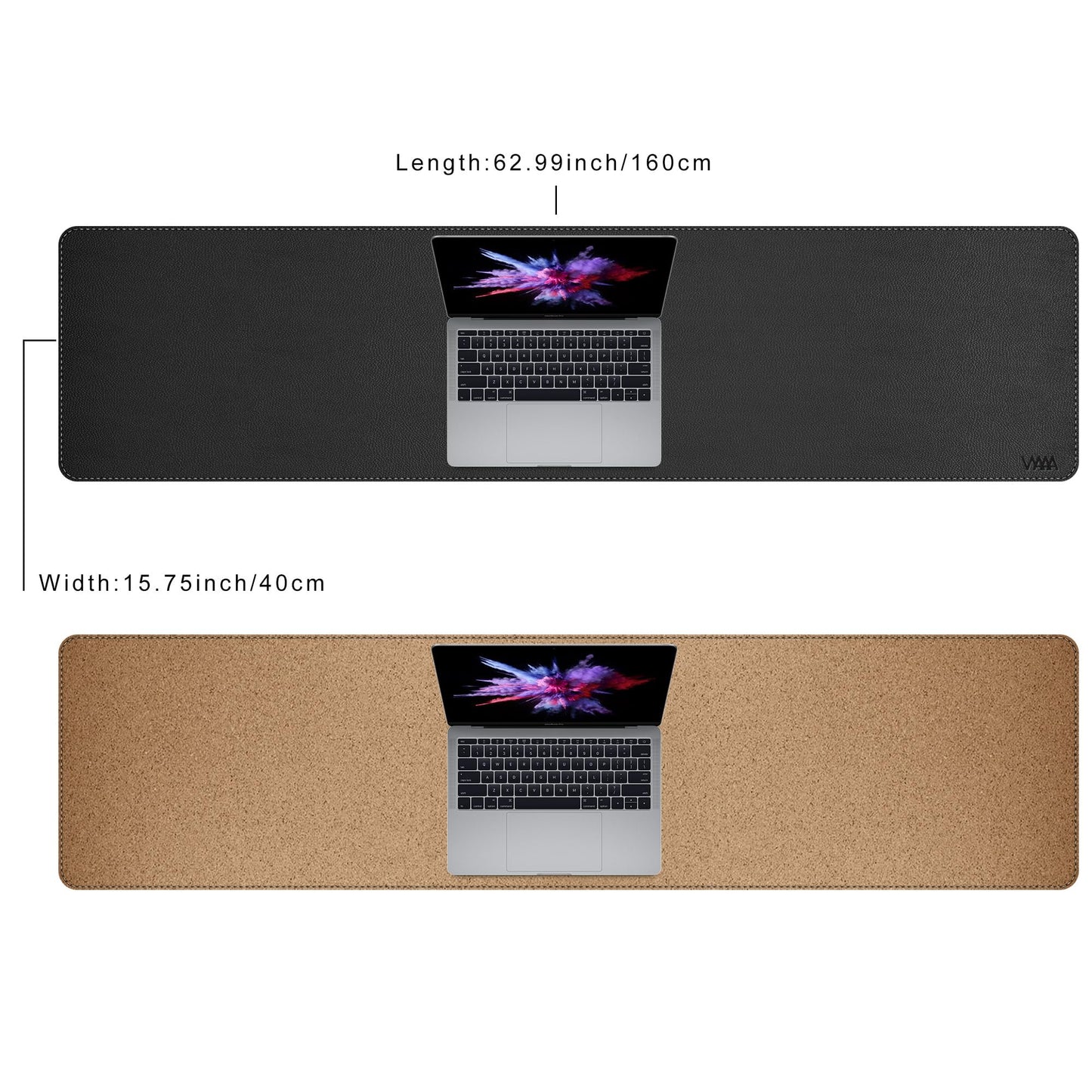 Vyaaa 63"x15.7" PU Leather & Cork Large Desk Mat (Black) - XXL Extended Mouse pad, Reversible Desk