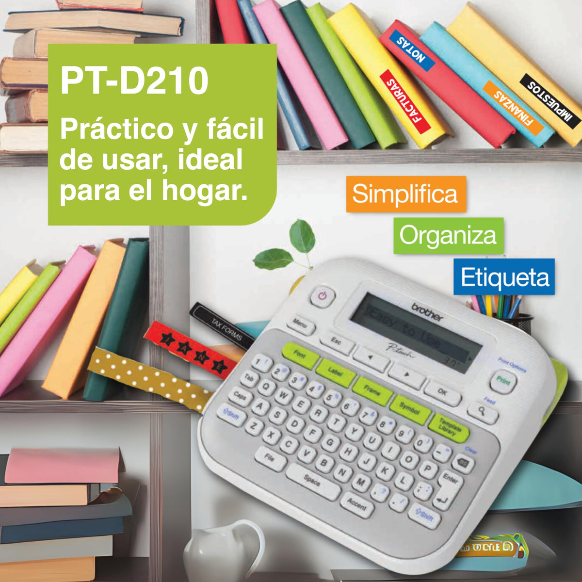 Brother P-touch, PTD210, Easy-to-Use Monochrome Label Maker, One-Touch Keys, Multiple Font Styles