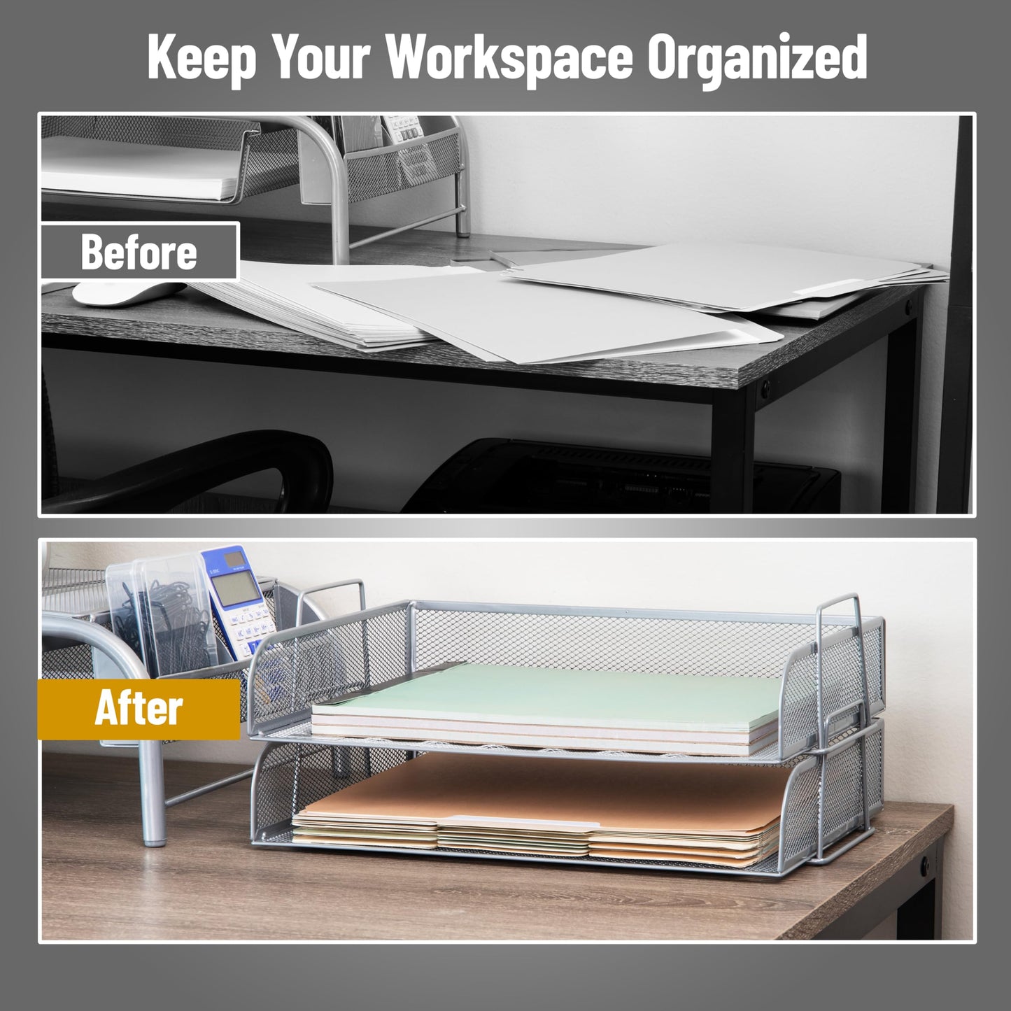 Mind Reader Stackable Paper Tray, Desktop Organizer, File Storage, Office, Metal Mesh, 2 Pcs.